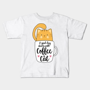 Good Days Start With Coffee And Cat T-Shirt Kids T-Shirt